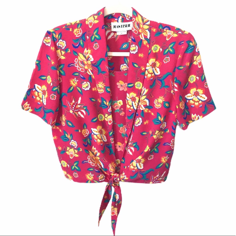 VTG Joan Leslie Floral Tie Front Crop Blouse 8
